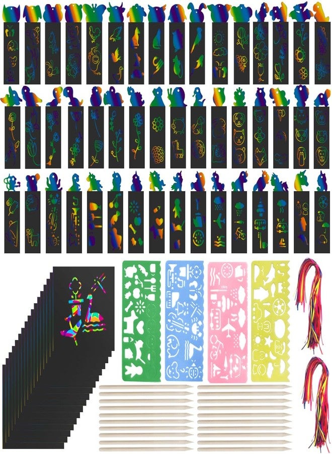 lyfLux 146 PCS Scratch Paper Art with Stencils, Rainbow Magic Scratch Paper Art Kit for Birthday Party, DIY Crafts - Image 1